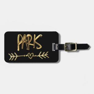 Paris France Love Black and Gold Look Typography Luggage Tag