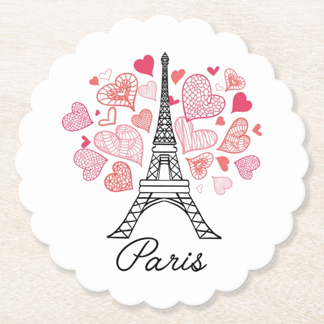 Paris, France Love Paper Coaster (Front)