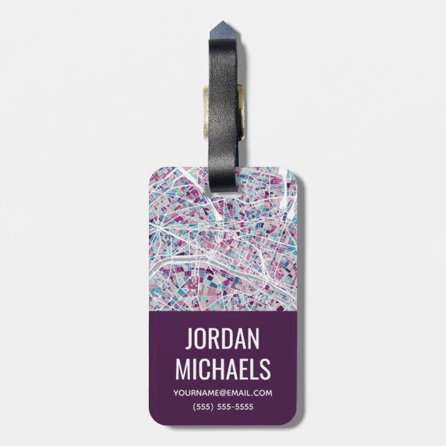 Paris France Map Luggage Tag (Back Vertical)