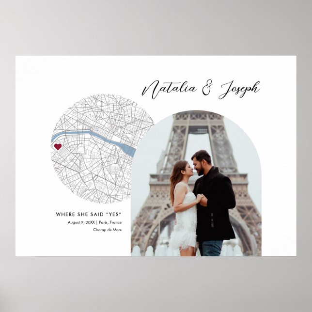 Paris France Map Wedding Engagement Photo Gift Poster (Front)