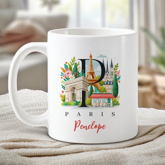 Paris France Monogram Letter P Personalised Gift Coffee Mug (Paris France Monogram Letter P Personalized Gift Coffee Mug)
