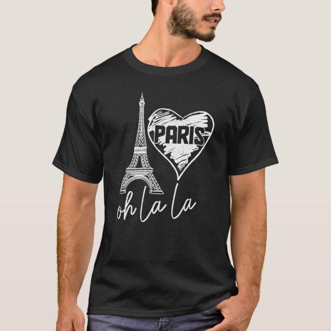 Paris France Oh La La Eiffel Tower Heart  Cute 1 T-Shirt (Front)