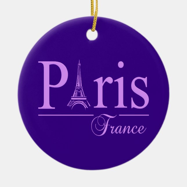 Paris France ornament, customise Ceramic Tree Decoration (Front)