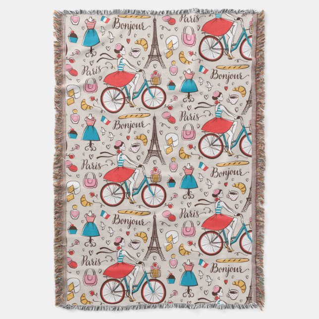 Paris France Pattern Throw Blanket (Front Vertical)