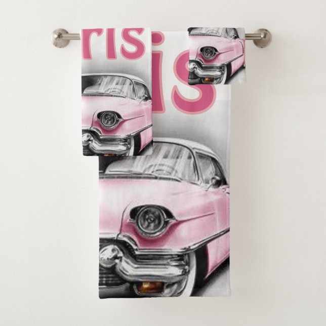 Paris France Pink Car Bathroom Towel Sets (Insitu)