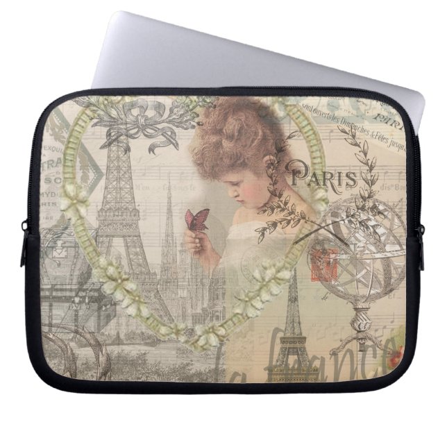 Paris France Pretty Girl Eiffel Laptop Sleeve (Front)
