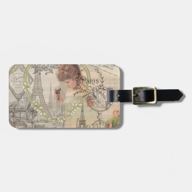 Paris France Pretty Girl Eiffel Luggage Tag (Front Horizontal)
