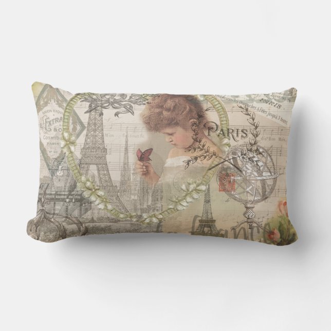 Paris France Pretty Girl Eiffel Lumbar Cushion (Front)