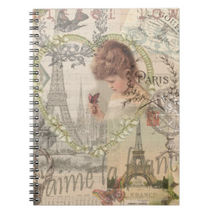 Paris France Pretty Girl Eiffel Notebook