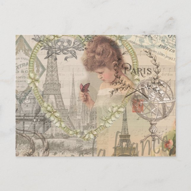 Paris France Pretty Girl Eiffel Postcard (Front)