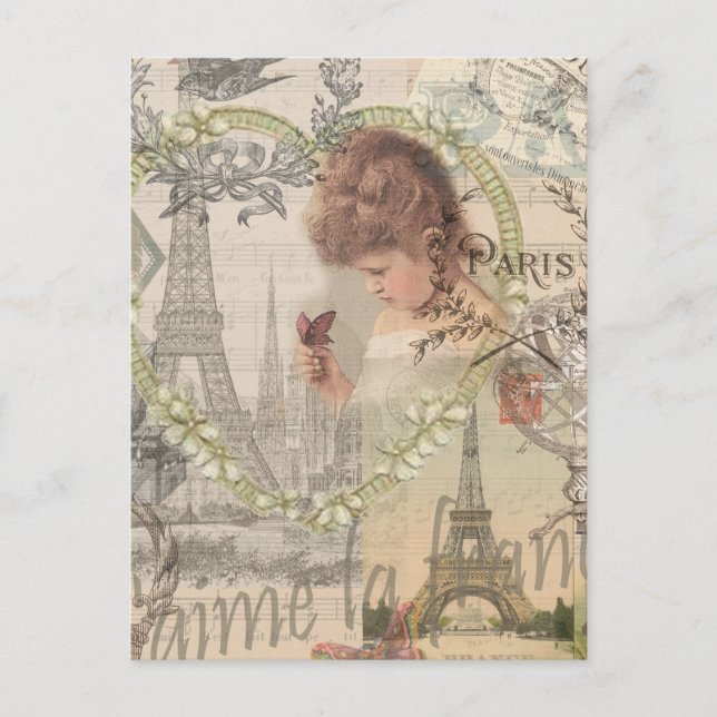 Paris France Pretty Girl Eiffel Postcard (Front)