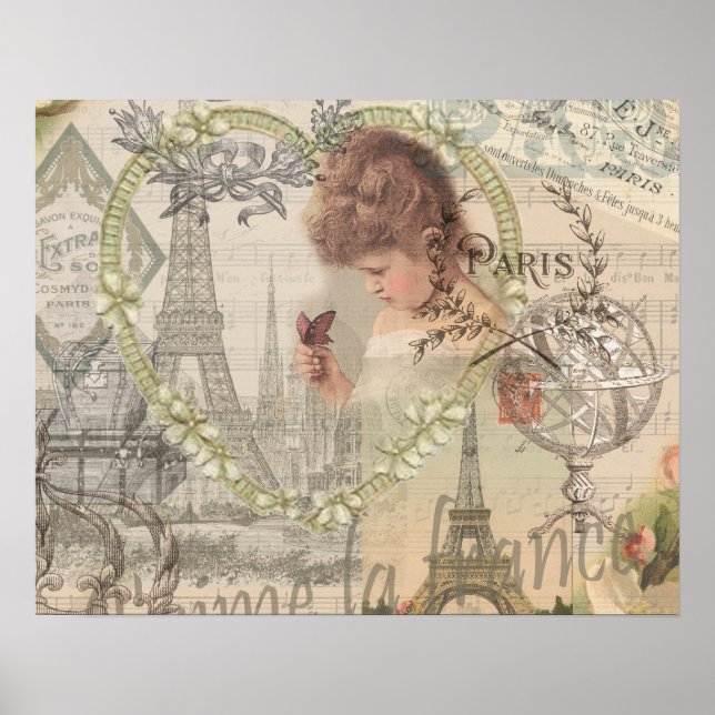 Paris France Pretty Girl Eiffel Poster (Front)