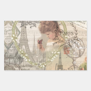 Paris France Pretty Girl Eiffel Rectangular Sticker