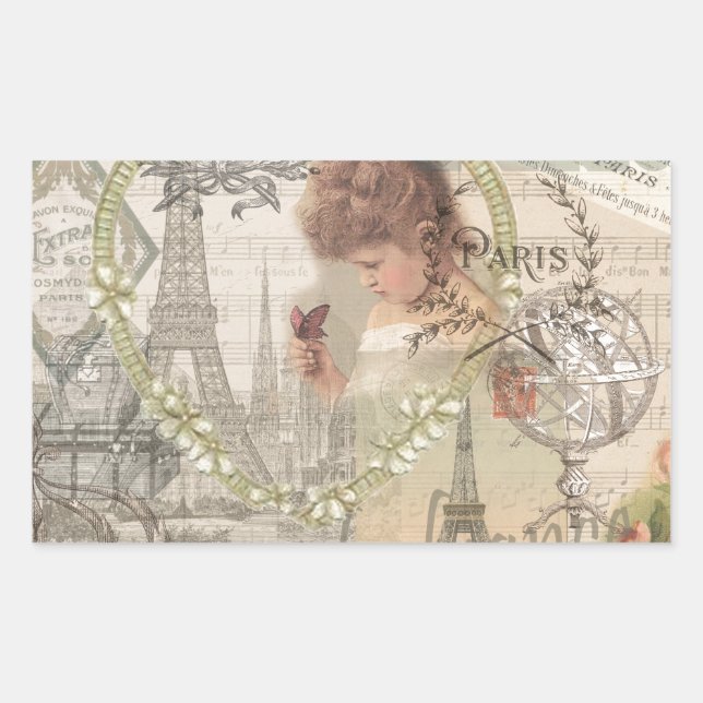 Paris France Pretty Girl Eiffel Rectangular Sticker (Front)