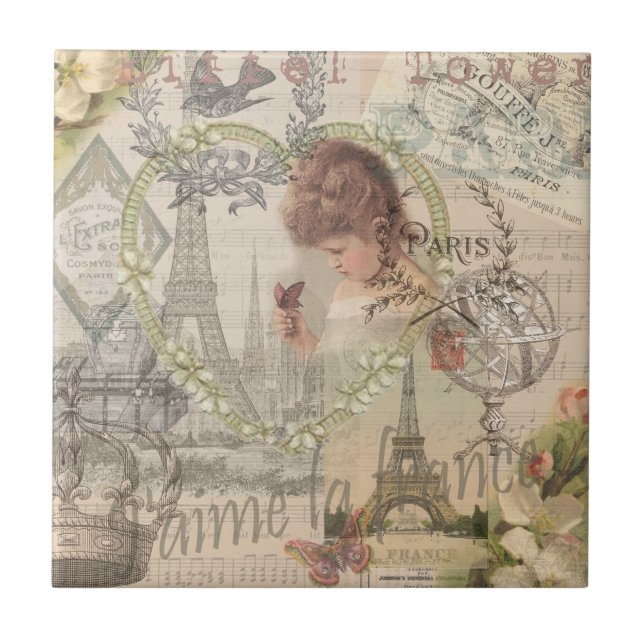 Paris France Pretty Girl Eiffel Tile (Front)
