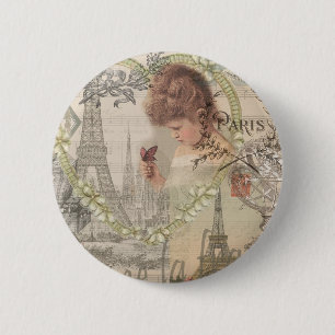 Paris France Pretty Girl Soft Eiffel 6 Cm Round Badge