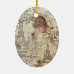 Paris France Pretty Girl Soft Eiffel Ceramic Tree Decoration