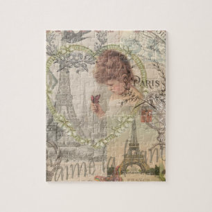 Paris France Pretty Girl Soft Eiffel Jigsaw Puzzle