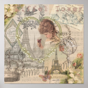 Paris France Pretty Girl Soft Eiffel Poster