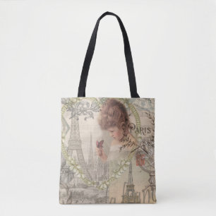 Paris France Pretty Girl Soft Eiffel Tote Bag