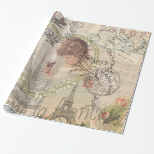Paris France Pretty Girl Soft Eiffel Wrapping Paper