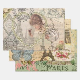 Paris France Pretty Girl Soft Eiffel Wrapping Paper Sheet