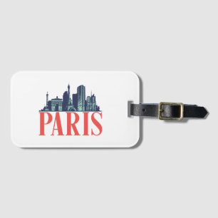 Paris France Retro City Skyline Vintage Cityscape Luggage Tag