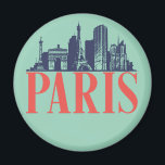 Paris France Retro City Skyline Vintage Cityscape Magnet<br><div class="desc">Vintage and retro city design with beautiful skyline, tourist attraction and cityscape art. Cool skyscraper and building silhouette illustration merchandise for tourist and traveller. Perfect as souvenir to bring back home when travelling all around the world. Save the memory of your travel and vacation with family and friends. Background colour...</div>