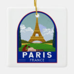 Paris France Retro Travel Art Vintage Ceramic Ornament<br><div class="desc">Paris retro travel design in an emblem style. The Eiffel Tower is a wrought-iron lattice tower on the Champ de Mars in Paris,  France.</div>