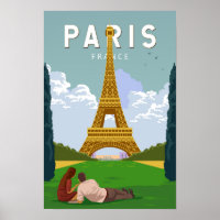 Paris France Retro Travel Art Vintage