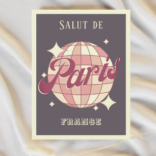 Paris France Retro Vintage purple Postcard