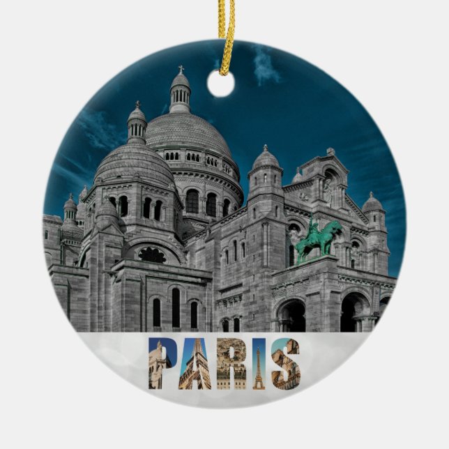 Paris France Sacre Coeur Christmas Ceramic Tree Decoration (Front)