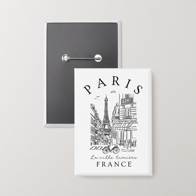 Paris France –  Sketch with Eiffel Tower & Café (Front/Back)