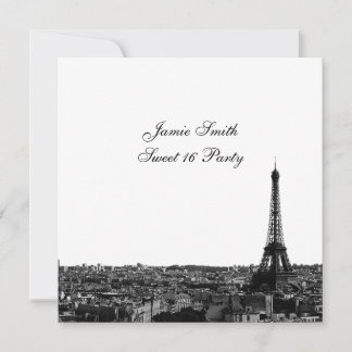 Paris France Skyline #1 BW Sweet 16 V Invitation