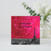 Paris France Skyline #1 Hot Pink Red Sweet 16 SQ Invitation (Standing Front)