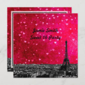 Paris France Skyline #1 Hot Pink Red Sweet 16 SQ Invitation (Front/Back)