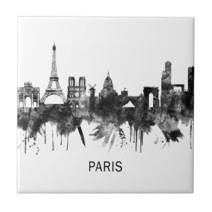 Paris France Skyline BW Tile