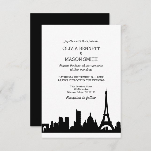 Paris France Skyline Cityscape Wedding Invitation (Front/Back)