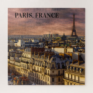 Paris France Skyline Eiffel Tower Pink Sky Jigsaw Puzzle