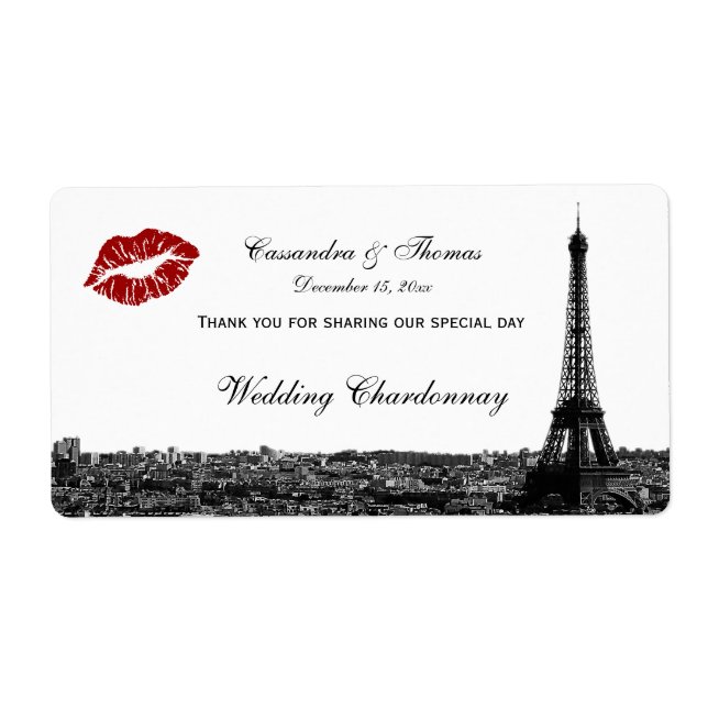 Paris France Skyline Kiss #1 BW H Wine Label TY (Front)