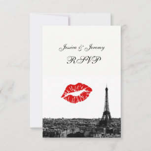 Paris France Skyline Kiss #1 BW RSVP #1 Card