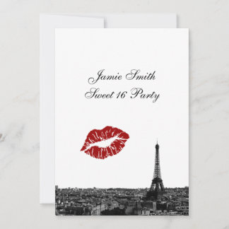 Paris France Skyline Kiss #1 BW Sweet 16 V Invitation