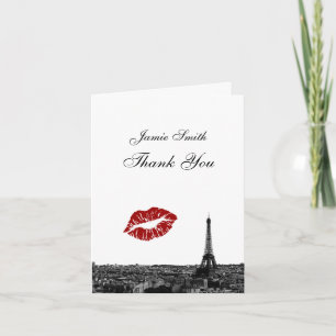 Paris France Skyline Kiss #1 BW Thank You Card