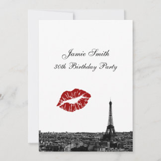 Paris France Skyline Kiss #1 BW V Birthday Invitation