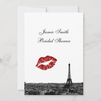 Paris France Skyline Kiss #1 BW V Bridal Shower Invitation