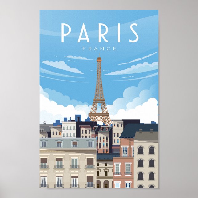 Paris France street eiffel tower  travel poster (Front)