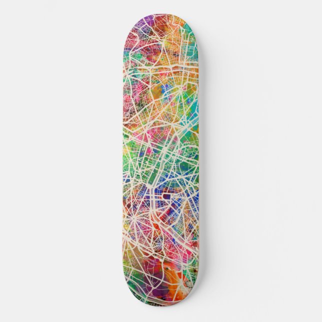 Paris France Street Map Skateboard (Front)
