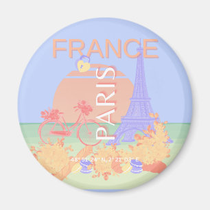 Paris, France, Travel Art, Preppy, Pastel, Blue Magnet