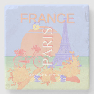 Paris, France, Travel Art, Preppy, Pastel, Blue Stone Coaster