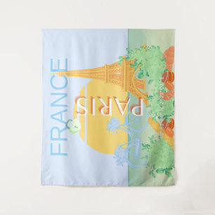 Paris, France, Travel Art, Preppy, Pastel, Blue Tapestry
